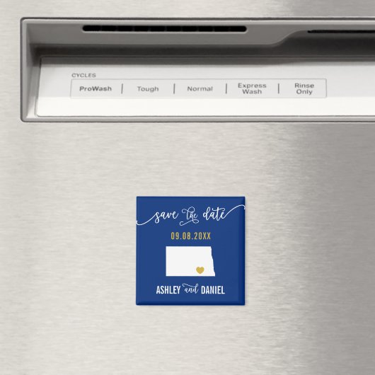 ネイビーノースダコタウェディング日付マップを保存 マグネット (インサイチュ (食洗機))