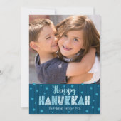 ネイビーハッピーハヌッカフォトおもしろいモダンタイポグラフィ シーズンカード (正面)