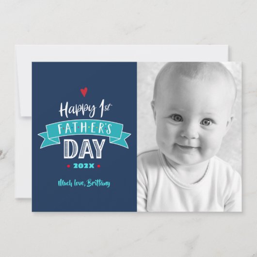 ネイビーハッピーファースト・ファースト・デーはっきりしたタイポグラフィ写真 カード (正面)
