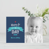 ネイビーハッピーファースト・ファースト・デーはっきりしたタイポグラフィ写真 カード (スタンド正面)