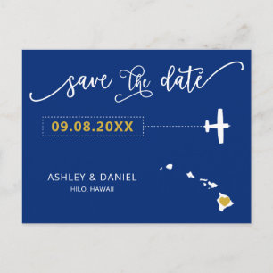 ネイビーハワイ結婚式Save the Date Mapはがき ポストカード
