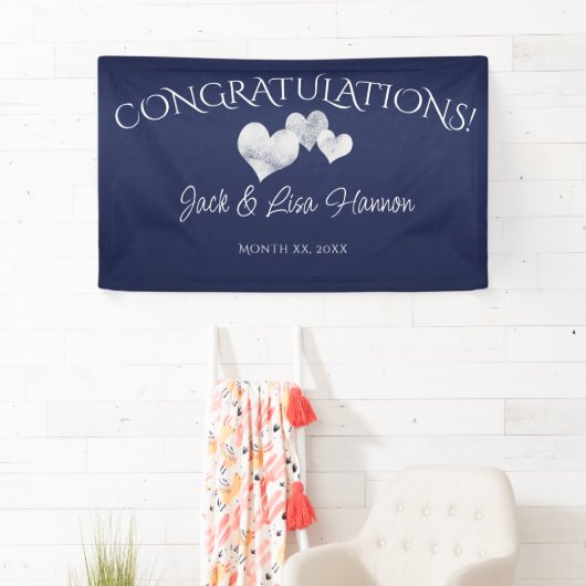 ネイビーハートおめでとうございます結婚。 横断幕 (インサイチュ)
