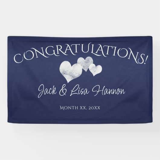 ネイビーハートおめでとうございます結婚。 横断幕 (横)