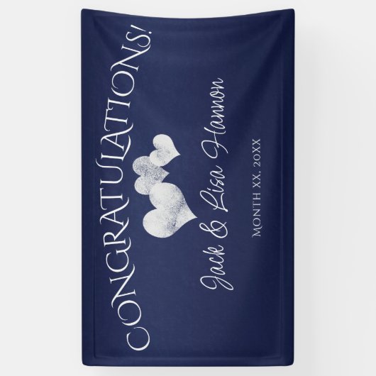 ネイビーハートおめでとうございます結婚。 横断幕 (縦)