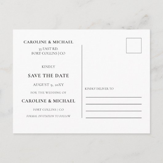 ネイビーハートラブタイポグラフィ写真Save the Date 案内ポストカード (裏面)