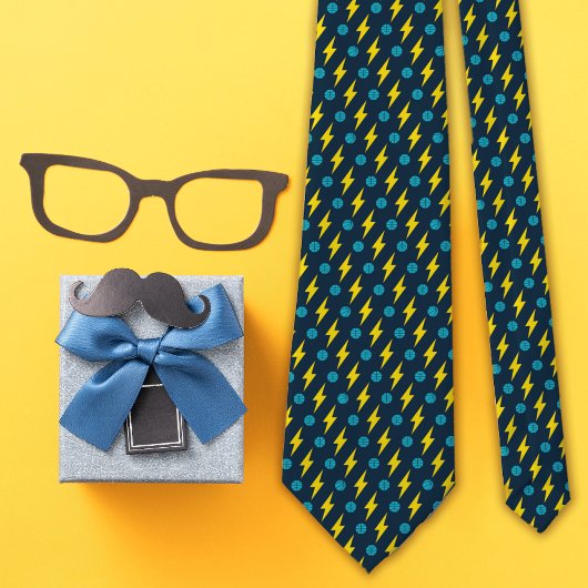 ネイビーバスケットボールと雷稲妻ボルトパターン ネクタイ