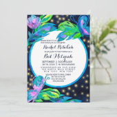 ネイビーバタフライフローラリーフウォーターカラーバルミツワー 招待状 (スタンド正面)