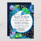 ネイビーバタフライ離れフローラズウォーターカラー甘い16 招待状 (正面/裏面)