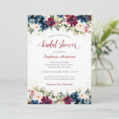 ネイビーバラの水彩花嫁シャワー 招待状 (スタンド正面)