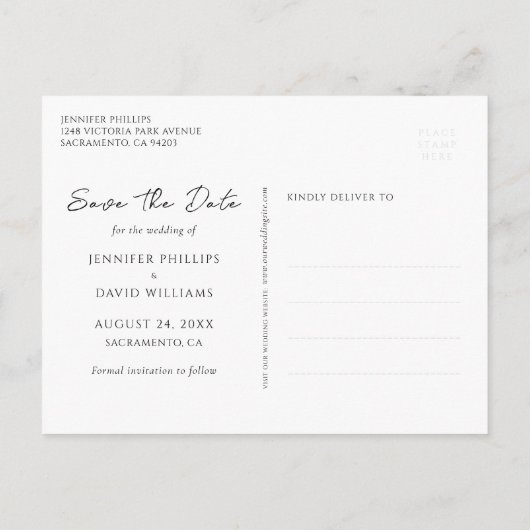 ネイビーバラゴールドフォイルグリッターウェディング日付を保存 案内ポストカード (裏面)