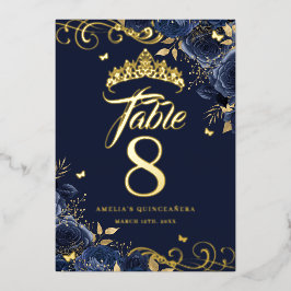 ネイビーバラスワールキンセアニェラ金ゴールドテーブル番号 箔招待状