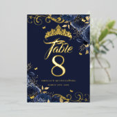 ネイビーバラスワールキンセアニェラ金ゴールドテーブル番号 箔招待状 (立ち正面)