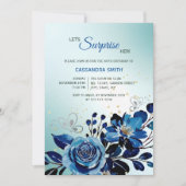 ネイビーバラバタフライグリーンサプライズ誕生日 招待状 (正面)