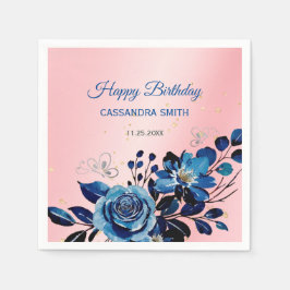 ネイビーバラバタフライ金ゴールドグリッターピンク誕生日 スタンダードカクテルナプキン