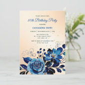 ネイビーバラバタフライ金ゴールドグリッターピーチ誕生日 招待状 (スタンド正面)