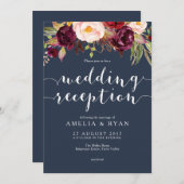 ネイビーバラフラワー結婚式招待状 招待状 (正面/裏面)