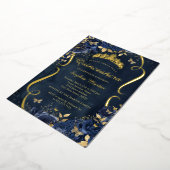 ネイビーバラフローラバタフライティアラキンセアニェラ 箔招待状 (回転した状態)