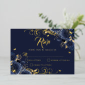 ネイビーバラフローラ金ゴールドスワール金ゴールドキンセアニェラ 箔招待状 (立ち正面)