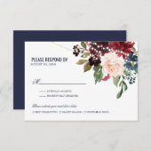 ネイビーバラブルゴーニュフローラストリングライツ結婚ズ 出欠カード (正面/裏面)