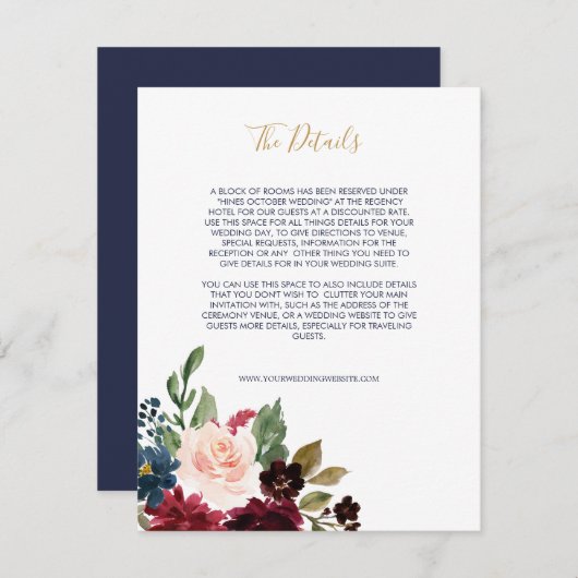 ネイビーバラブルゴーニュフローラ結婚III エンクロージャーカード (正面/裏面)