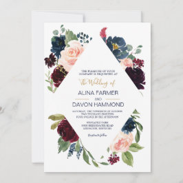 ネイビーバラブルゴーニュ植物体結婚枠 招待状