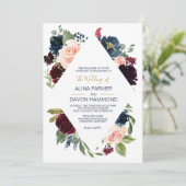 ネイビーバラブルゴーニュ植物体結婚枠 招待状 (スタンド正面)