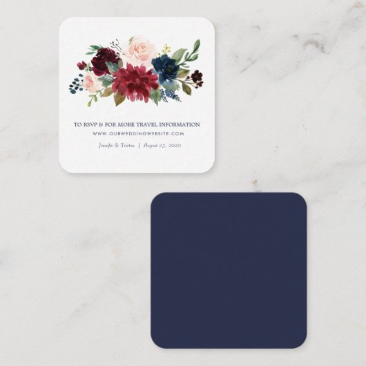 ネイビーバラブルゴーニュ結婚フローラズスモール エンクロージャーカード (正面/裏面)