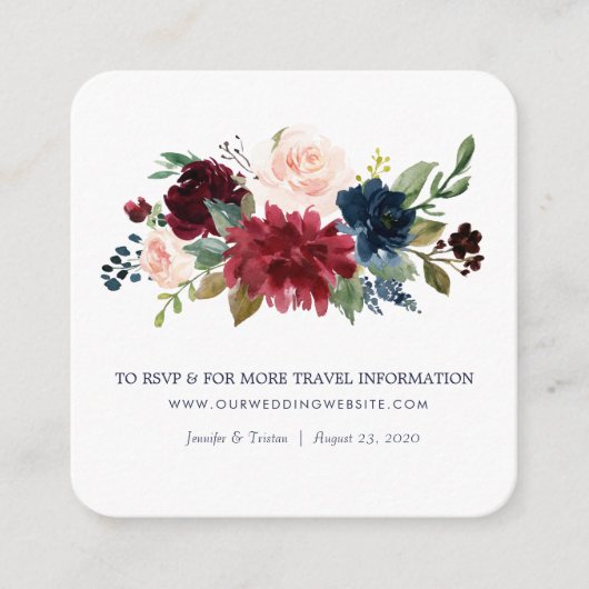 ネイビーバラブルゴーニュ結婚フローラズスモール エンクロージャーカード (正面)