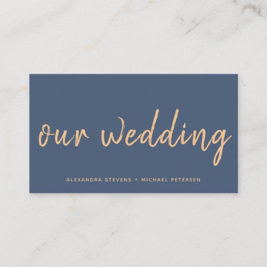 ネイビーバラモダン金ゴールド結婚のサイトタイポグラフィ エンクロージャーカード (正面)