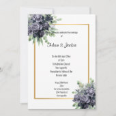 ネイビーバラユーカリプトゥストリムエレガントな結婚式 招待状 (正面)