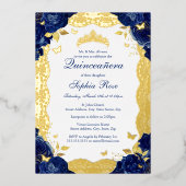 ネイビーバラレースキンセアニェラ誕生日 箔招待状 (正面)