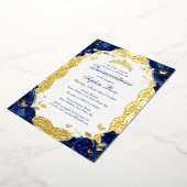 ネイビーバラレースキンセアニェラ誕生日 箔招待状 (回転した状態)