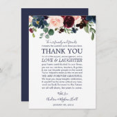 ネイビーバラ結婚ブルゴーニュの場所設定ありがとう エンクロージャーカード (正面/裏面)