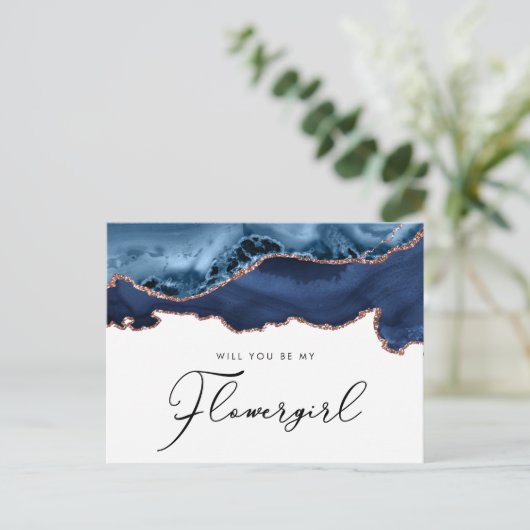 ネイビーバラ金ゴールドアガテ私の花になる インビテーションポストカード (スタンド正面)