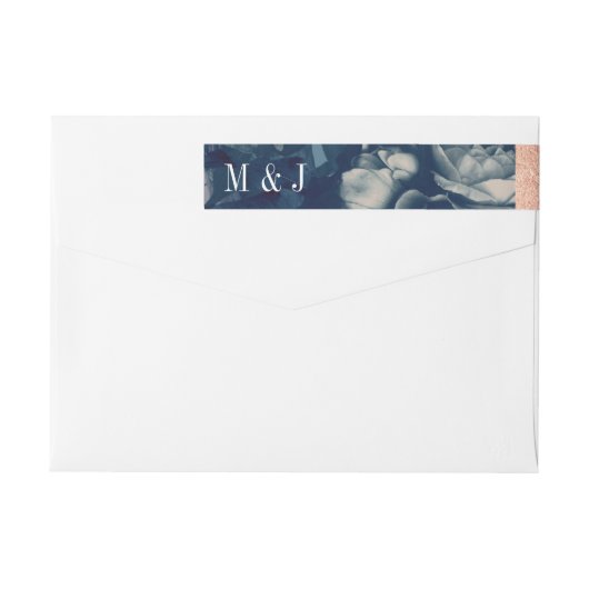 ネイビーバラ金ゴールドアンティーク結婚ブーケ ラップアラウンドラベル (裏面)