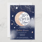 ネイビーバラ金ゴールドグリッターの月のベビーシャワー 招待状 (正面)