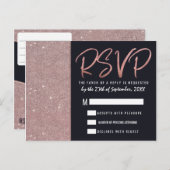 ネイビーバラ金ゴールドグリッターカラーブロックRSVP インビテーションポストカード (正面/裏面)