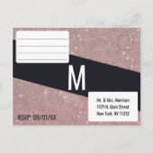 ネイビーバラ金ゴールドグリッターカラーブロックRSVP インビテーションポストカード (裏面)