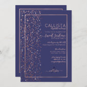 ネイビーバラ金ゴールドグリッター紙吹雪サイドスウィート16 招待状 (正面/裏面)