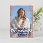 ネイビーバラ金ゴールドグリッター紙吹雪写真卒業 招待状 (スタンド正面)