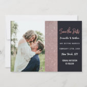 ネイビーバラ金ゴールドグリッター色ブロック日付の保存 セーブザデート (正面)