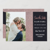 ネイビーバラ金ゴールドグリッター色ブロック日付の保存 セーブザデート (正面/裏面)