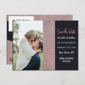 ネイビーバラ金ゴールドグリッター色ブロック日付の保存 案内ポストカード (正面/裏面)