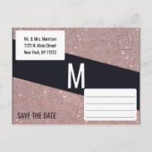 ネイビーバラ金ゴールドグリッター色ブロック日付の保存 案内ポストカード (裏面)