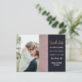 ネイビーバラ金ゴールドグリッター色ブロック日付の保存 案内ポストカード (スタンド正面)