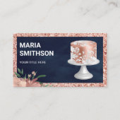 ネイビーバラ金ゴールドグリッター華美ピンクケーキベーカリー 名刺 (正面)