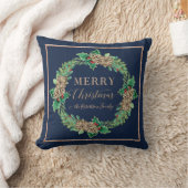 ネイビーバラ金ゴールドスクリプトタイポグラフィメリークリスマス クッション (ブランケット)