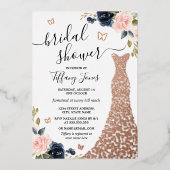 ネイビーバラ金ゴールドドレスブライダルシャワーフォイル招待状 箔招待状 (正面)