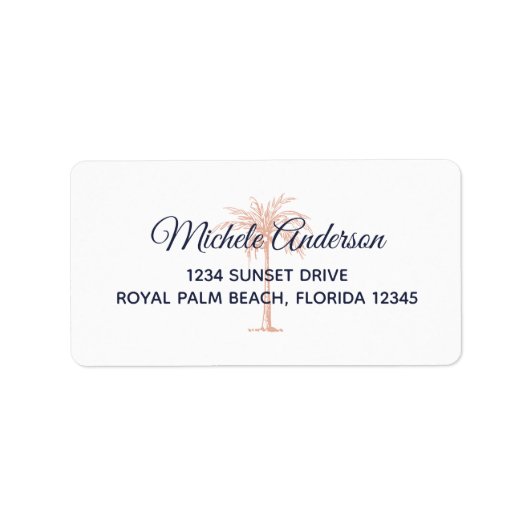 ネイビーバラ金ゴールドパームウェディングRSVP差出人住所 ラベル (正面)