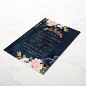 ネイビーバラ金ゴールドフローラキンセアニェラフォイル招待状 箔招待状 (回転した状態)
